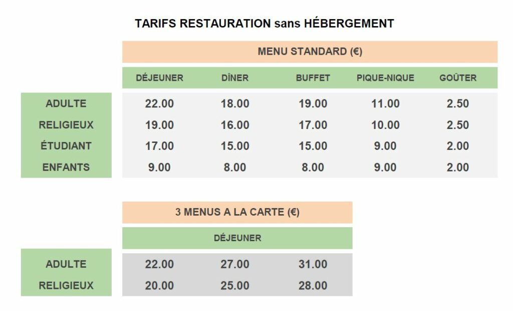 Tarifs de restauration La Roche du Theil